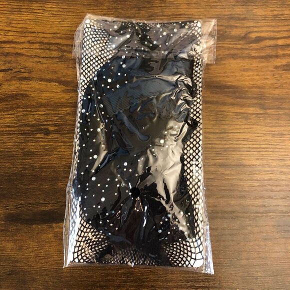Rhinestone Black Fishnet Tights Romantic Goth Fairy Core - Picture 6 of 6